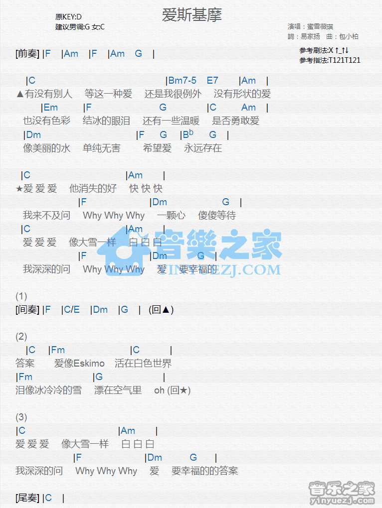 蜜雪薇琪《爱斯基摩》尤克里里谱