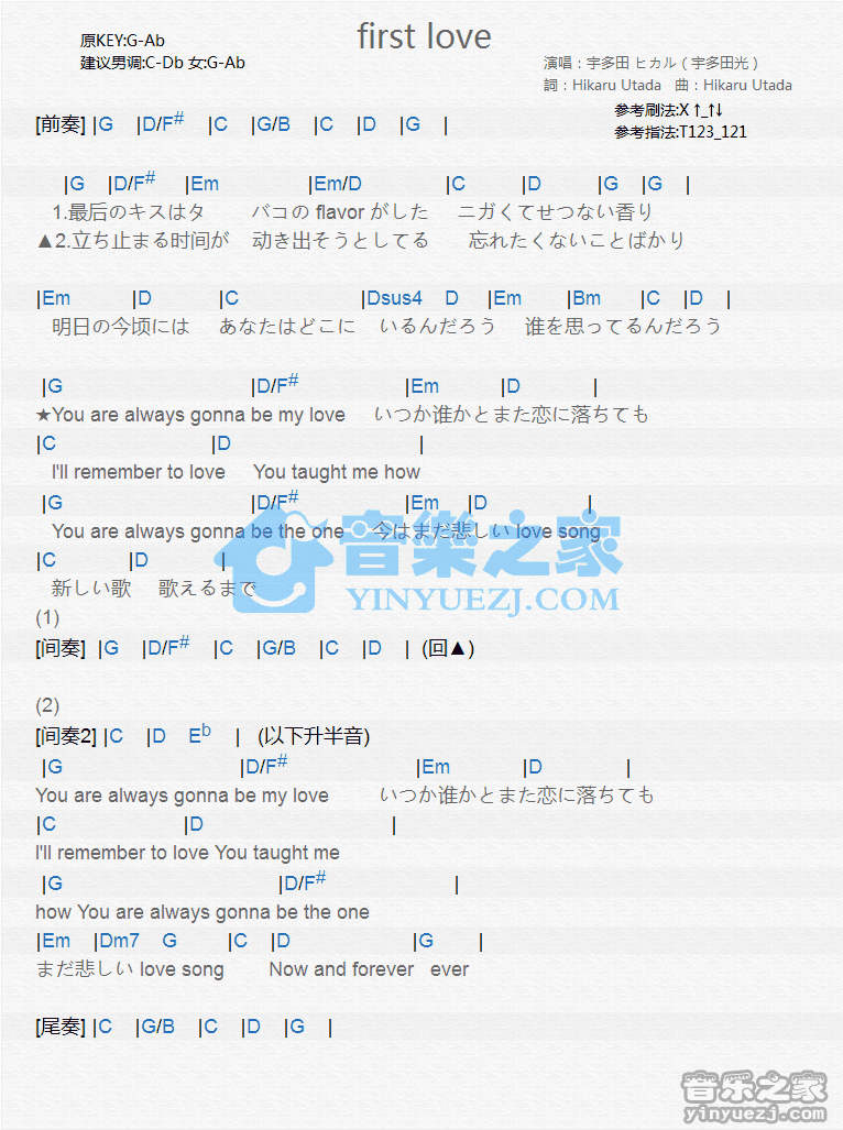宇多田光《First Love》尤克里里谱