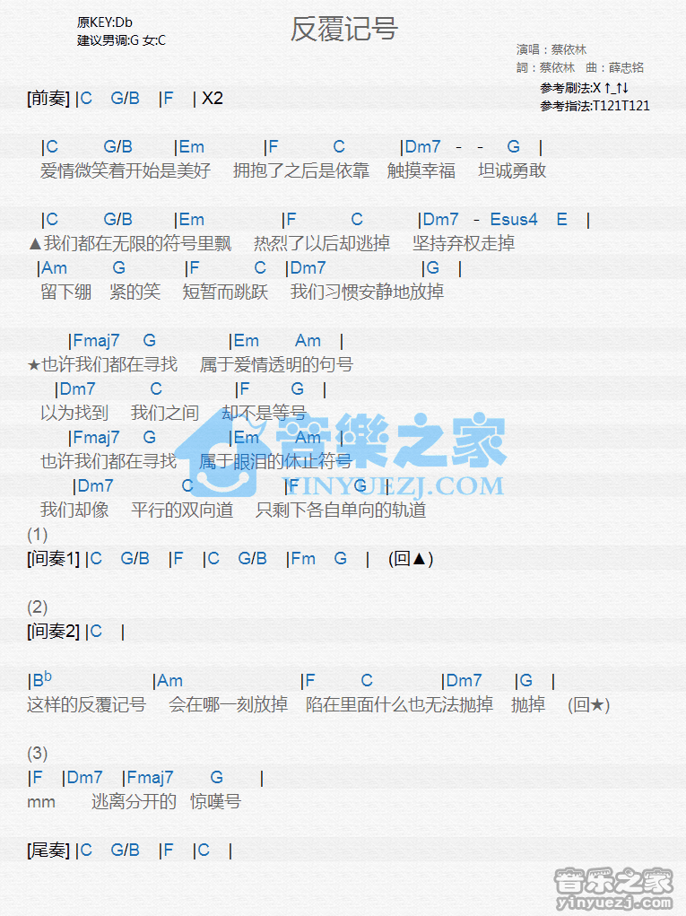 蔡依林《反复记号》尤克里里谱