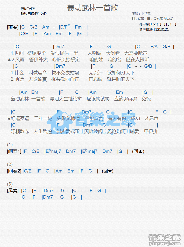 卜学亮《轰动武林一首歌》尤克里里谱