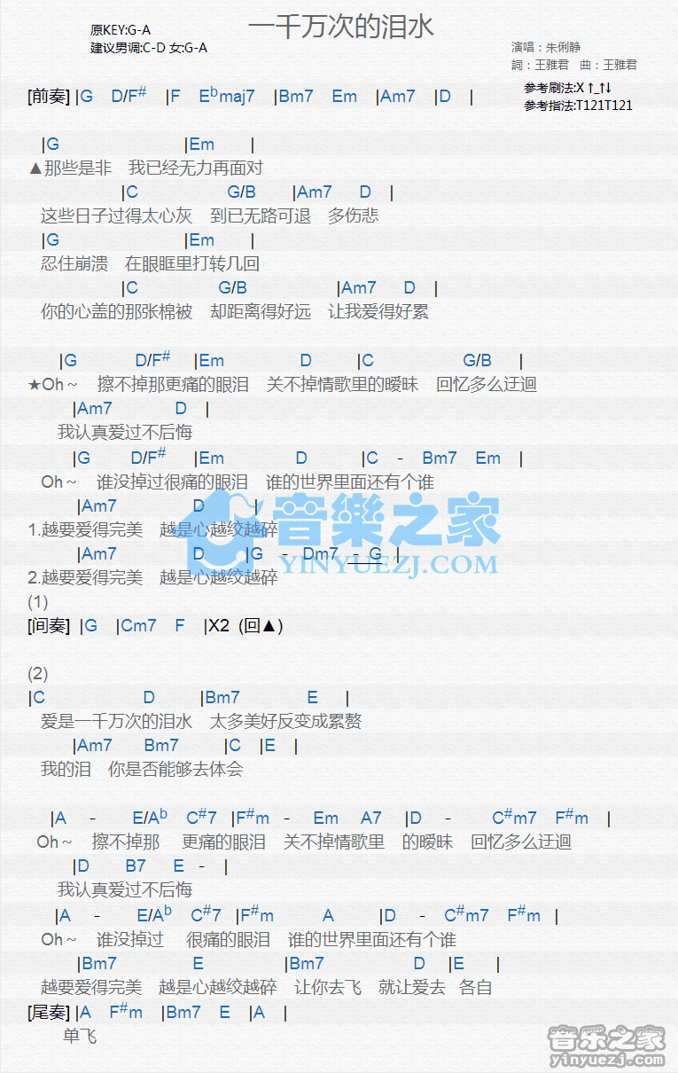 朱俐静《一千万次的泪水》尤克里里谱
