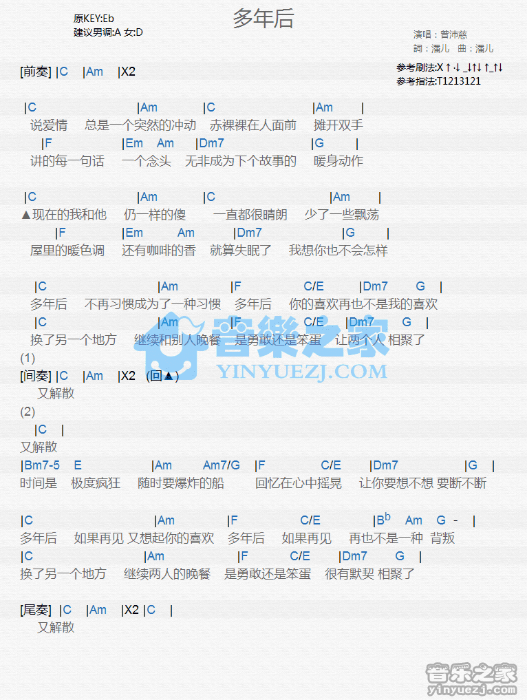 曾沛慈《多年后》尤克里里谱