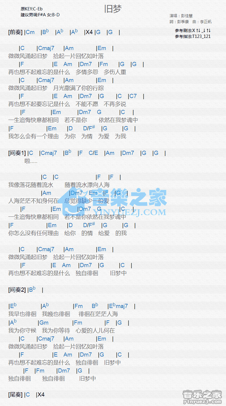 彭佳慧《旧梦》尤克里里谱