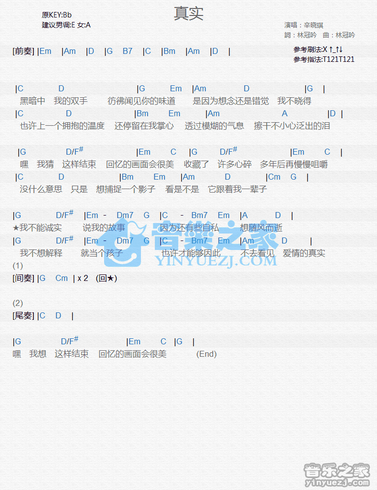 辛晓琪《真实》尤克里里谱