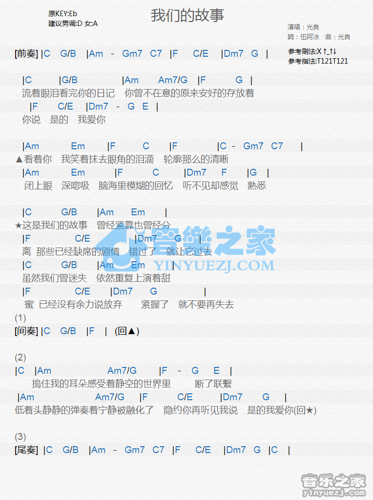 光良《我们的故事》尤克里里谱