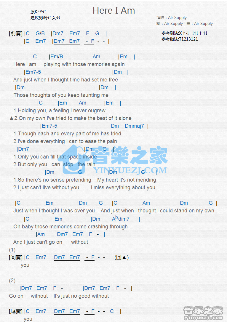 Air Supply《Here I Am》尤克里里谱