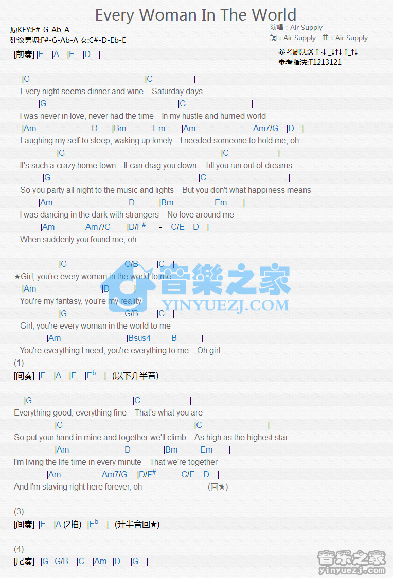 《Every Woman In The World》尤克里里谱