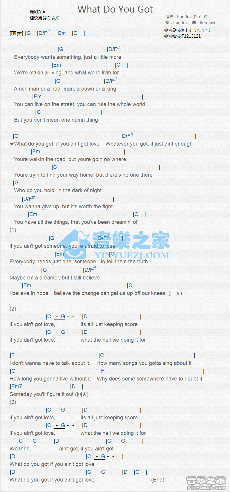 Bon Jovi《What Do You Got》尤克里里谱