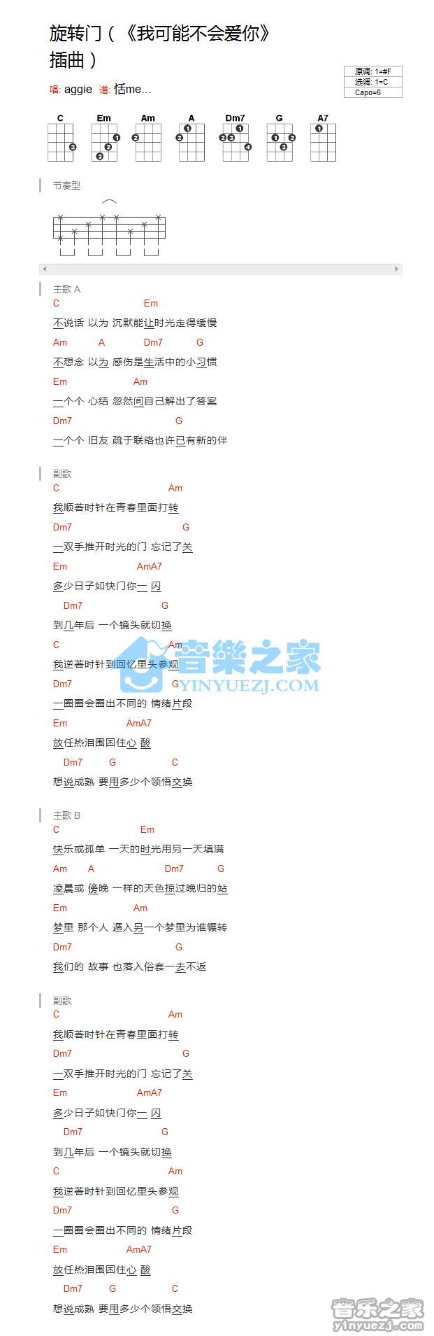 谢沛恩《旋转门》尤克里里谱