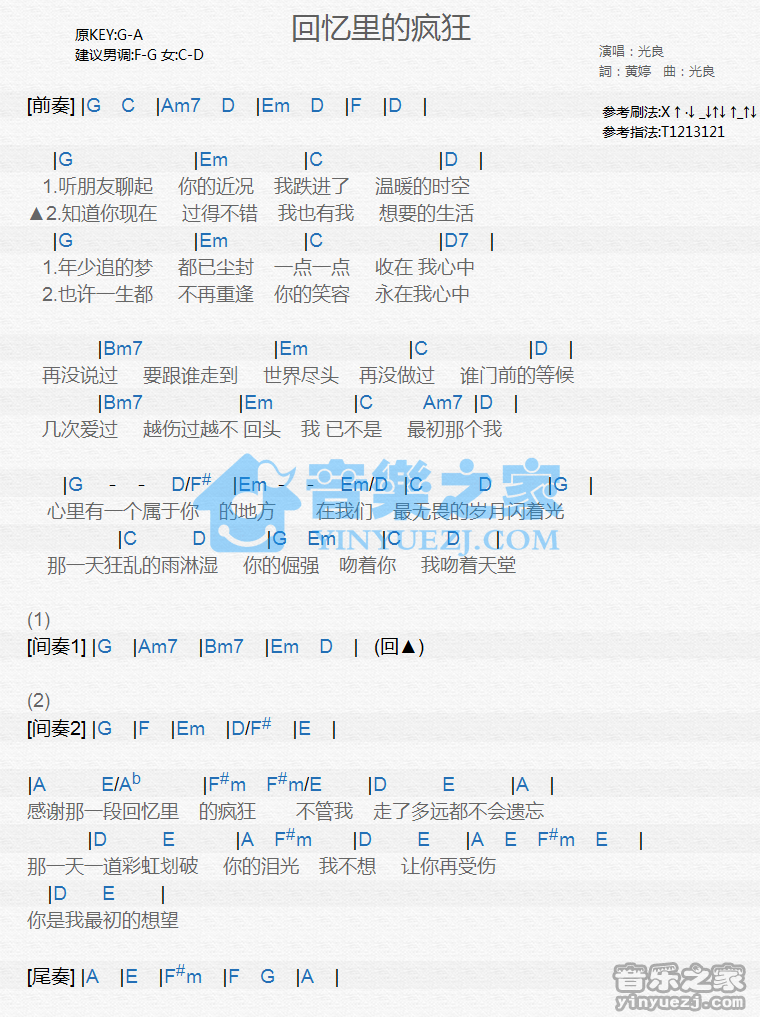 光良《回忆里的疯狂》尤克里里谱