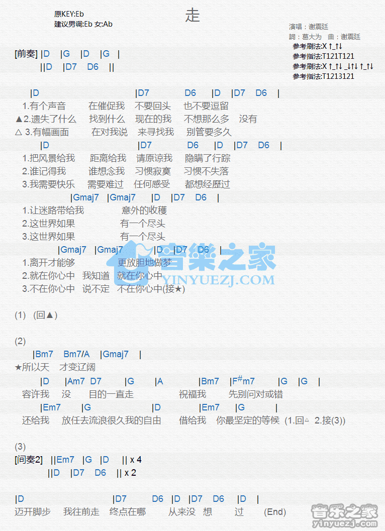 谢震廷《走》尤克里里谱