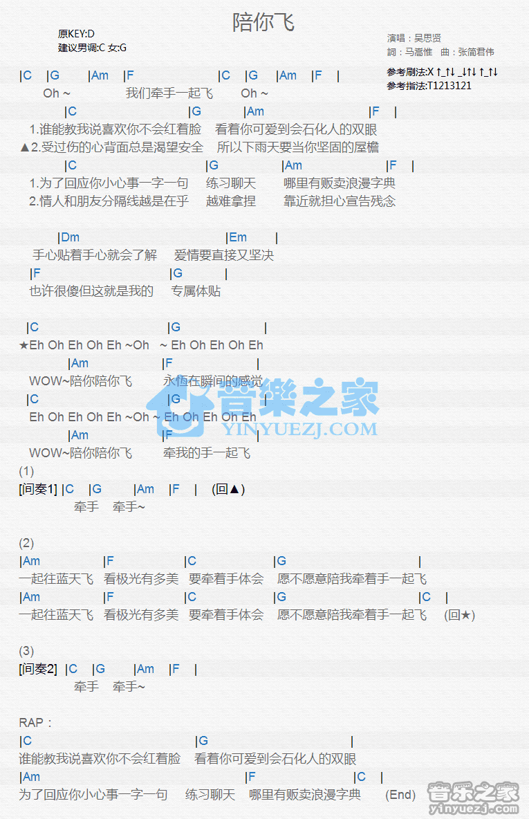 吴思贤《陪你飞》尤克里里谱