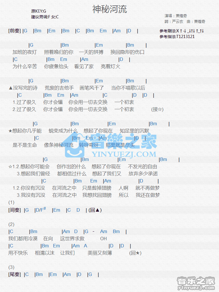 萧煌奇《神秘河流》尤克里里谱