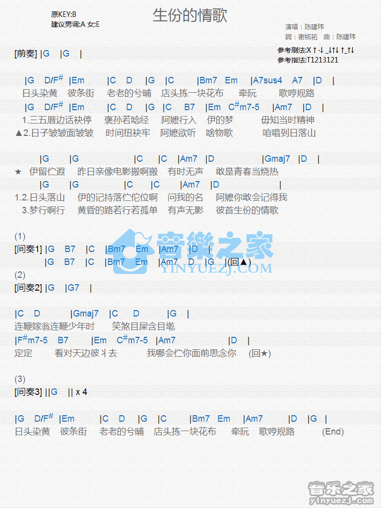 陈建玮《生份的情歌》尤克里里谱