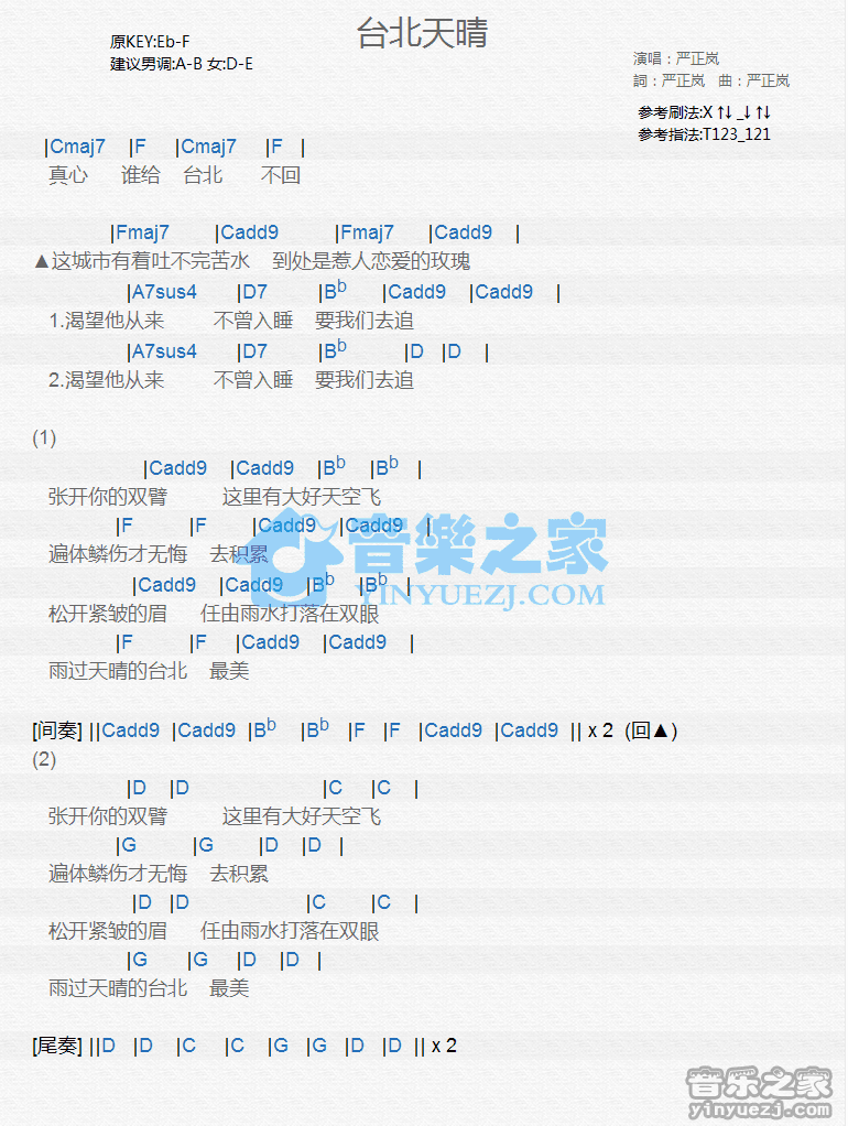 严正岚《台北天晴》尤克里里谱
