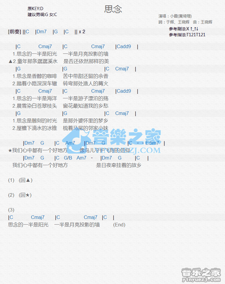 黄绮珊《思念》尤克里里谱