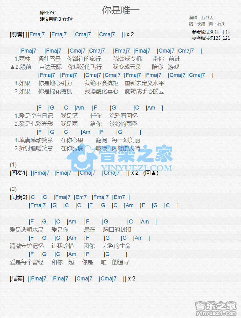 五月天《你是唯一》尤克里里谱