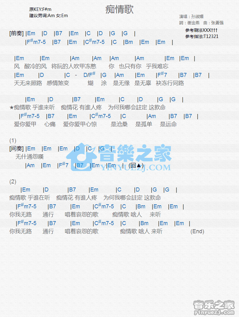 孙淑媚《痴情歌》尤克里里谱