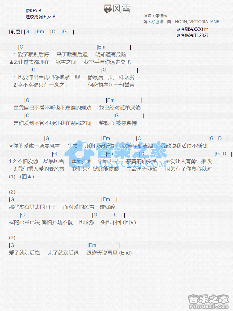 李佳薇《暴风雪》尤克里里谱