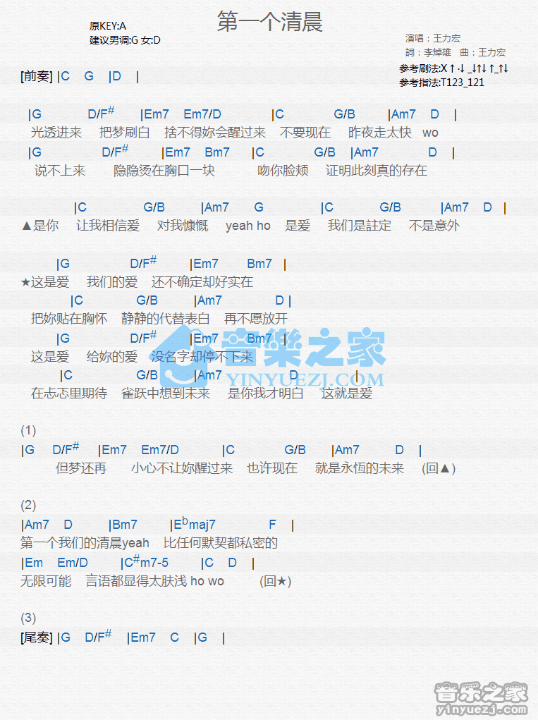 王力宏《第一个清晨》尤克里里谱