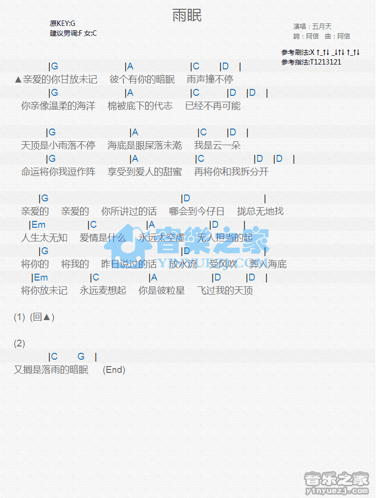 五月天《雨眠》尤克里里谱