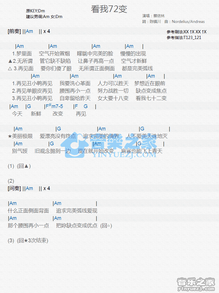 蔡依林《看我七十二变》尤克里里弹唱谱