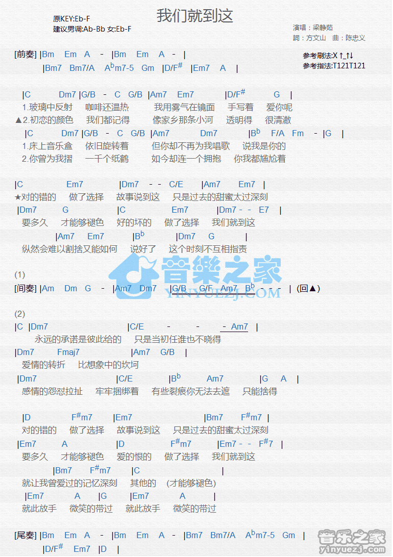 梁静茹《我们就到这》尤克里里弹唱谱
