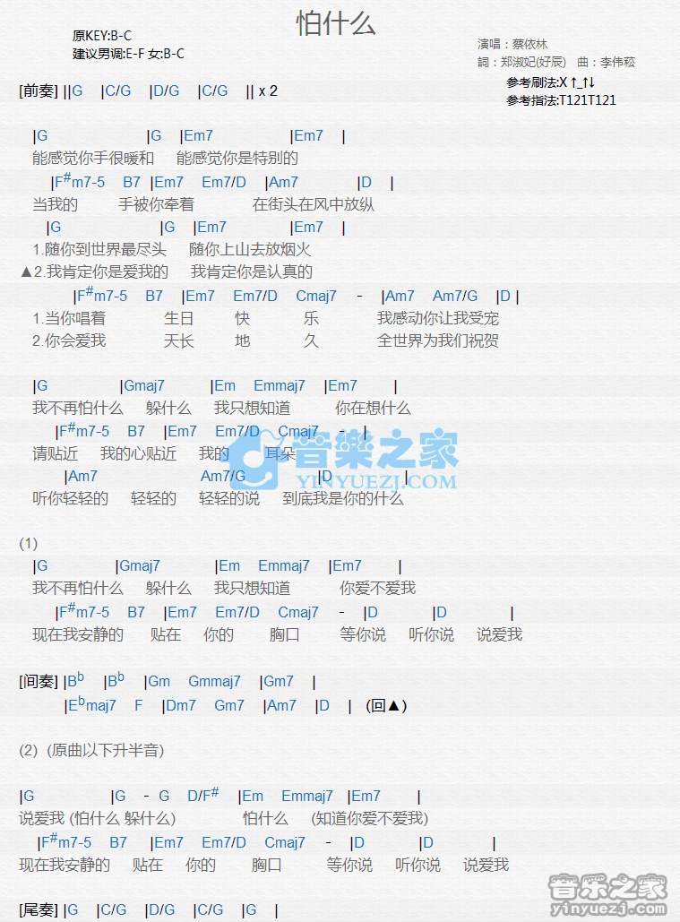蔡依林《怕什么》尤克里里弹唱谱