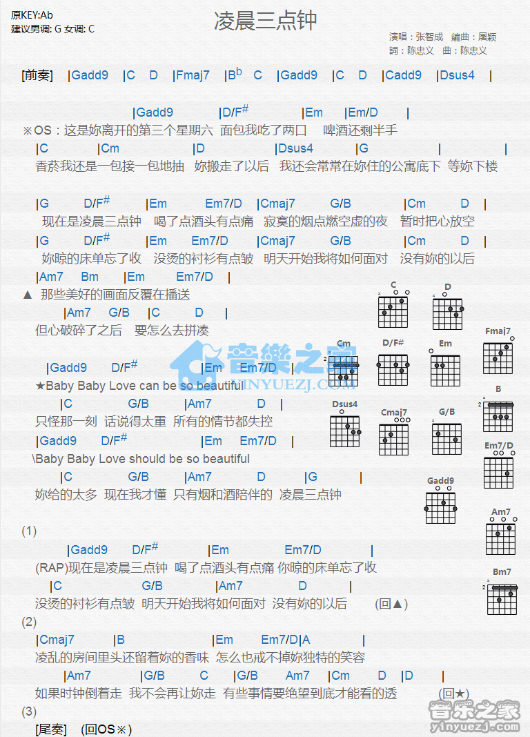 张智成《凌晨三点钟》尤克里里弹唱谱