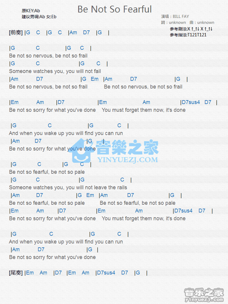 Bill Fay《Be Not So Fearful》尤克里里弹唱谱