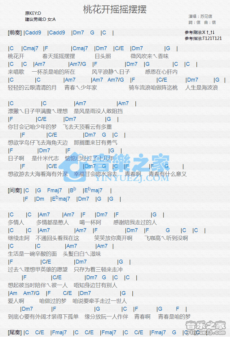 苏见信《桃花开摇摇摆摆》尤克里里弹唱谱