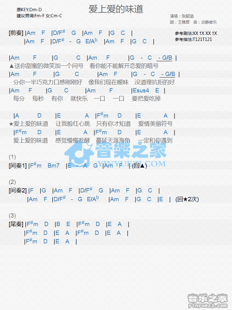 张韶涵《爱上爱的味道》尤克里里弹唱谱