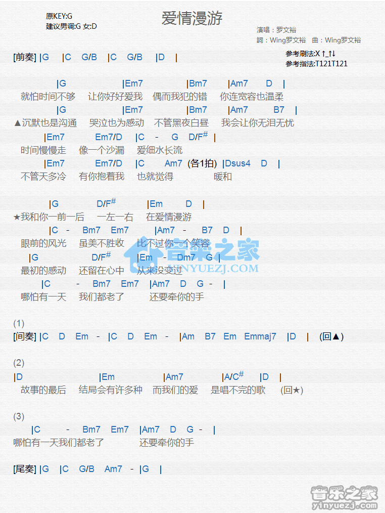 罗文裕《爱情漫游》尤克里里弹唱谱