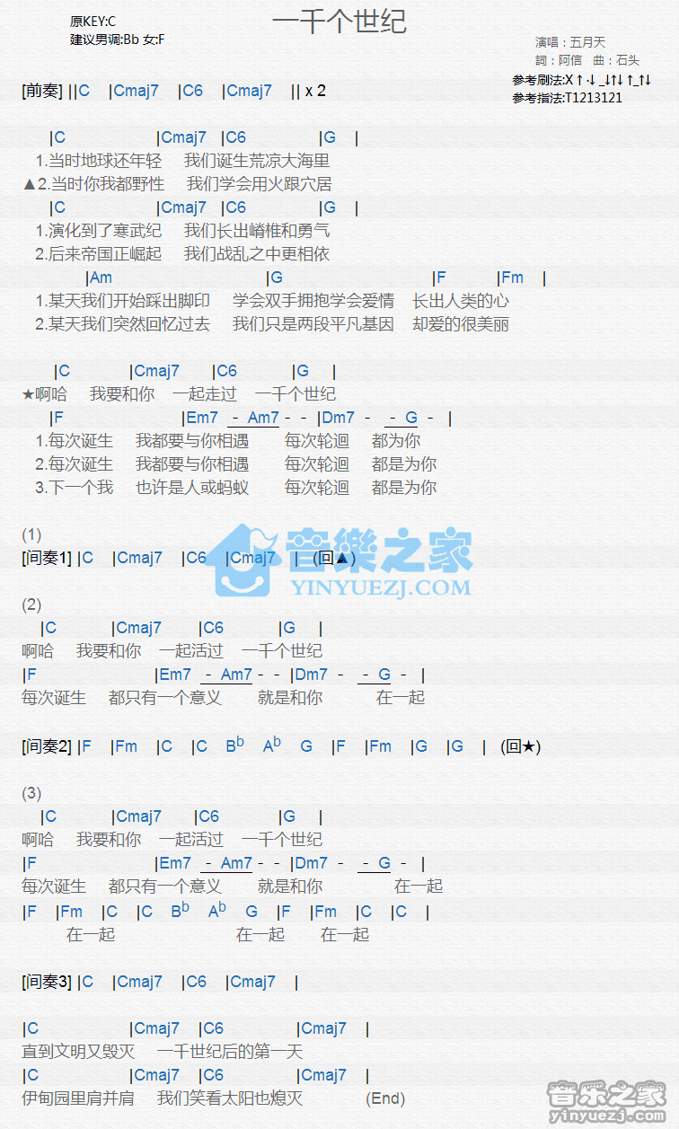 五月天《一千个世纪》尤克里里弹唱谱