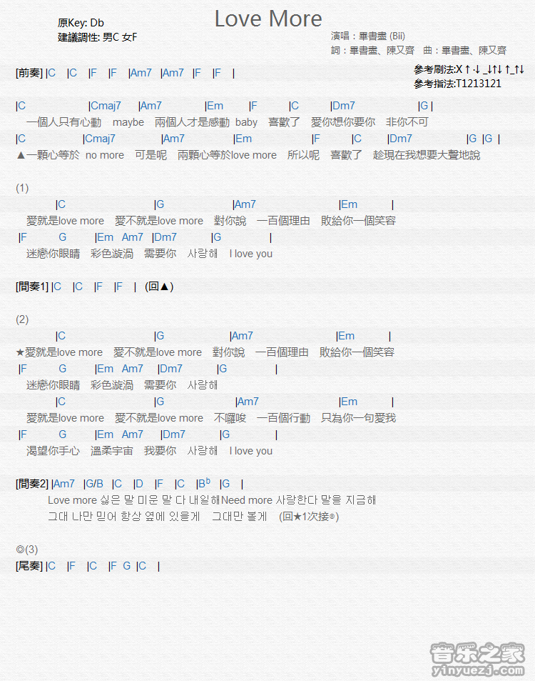毕书尽《Love More》尤克里里弹唱谱