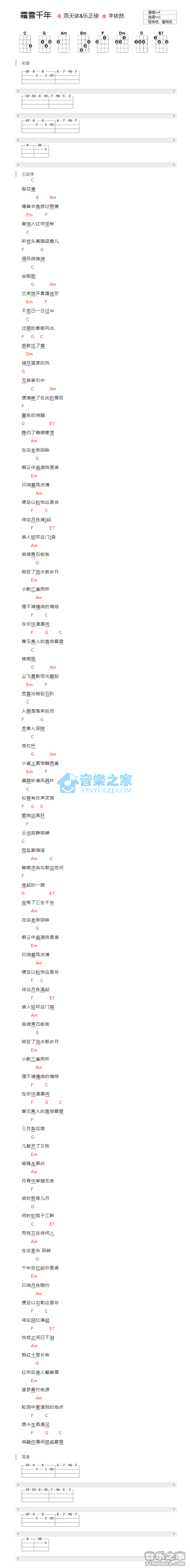 洛天依/乐正绫《霜雪千年》尤克里里弹唱谱