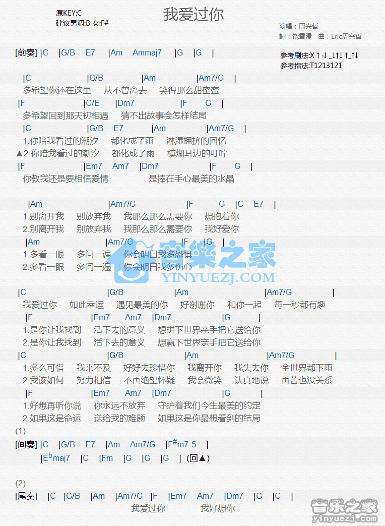 周兴哲《我爱过你》尤克里里弹唱谱