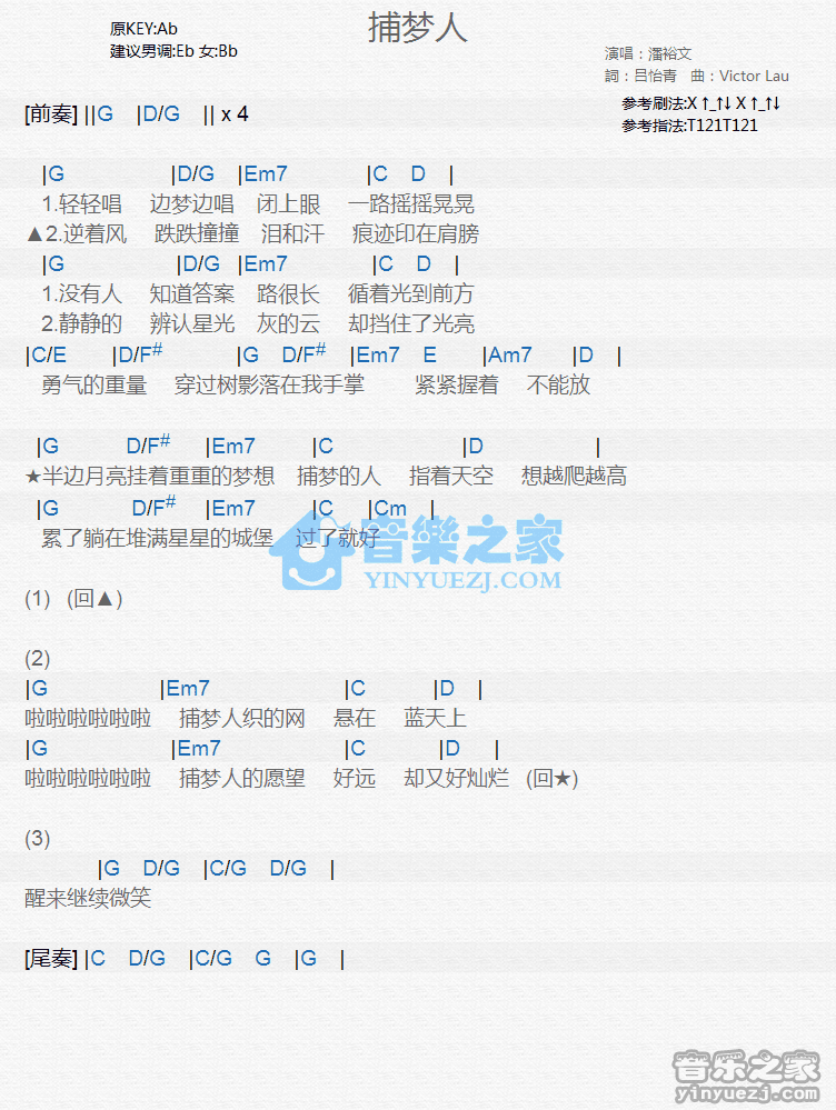 潘裕文《捕梦人》尤克里里弹唱谱