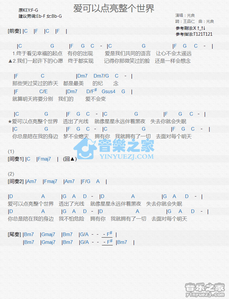光良《爱可以点亮整个世界》尤克里里弹唱谱