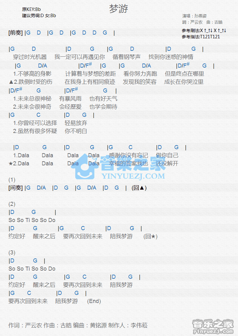 孙燕姿《梦游》尤克里里弹唱谱