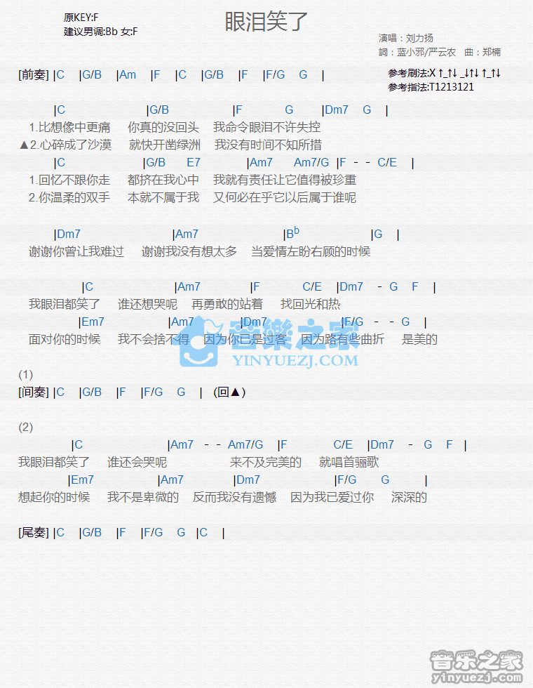 刘力扬《眼泪笑了》尤克里里弹唱谱
