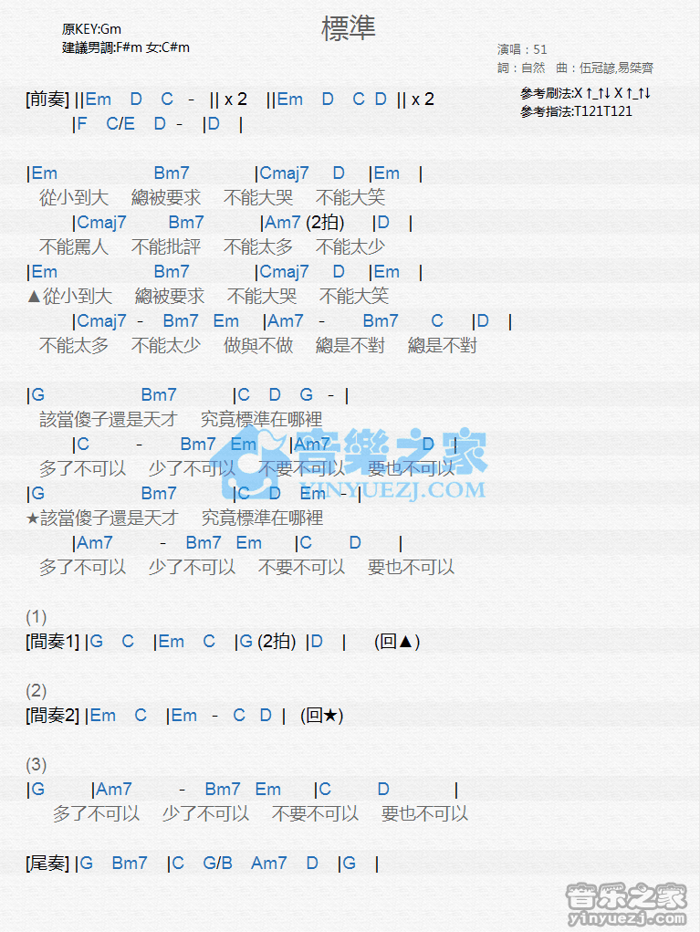 51《标准》尤克里里弹唱谱