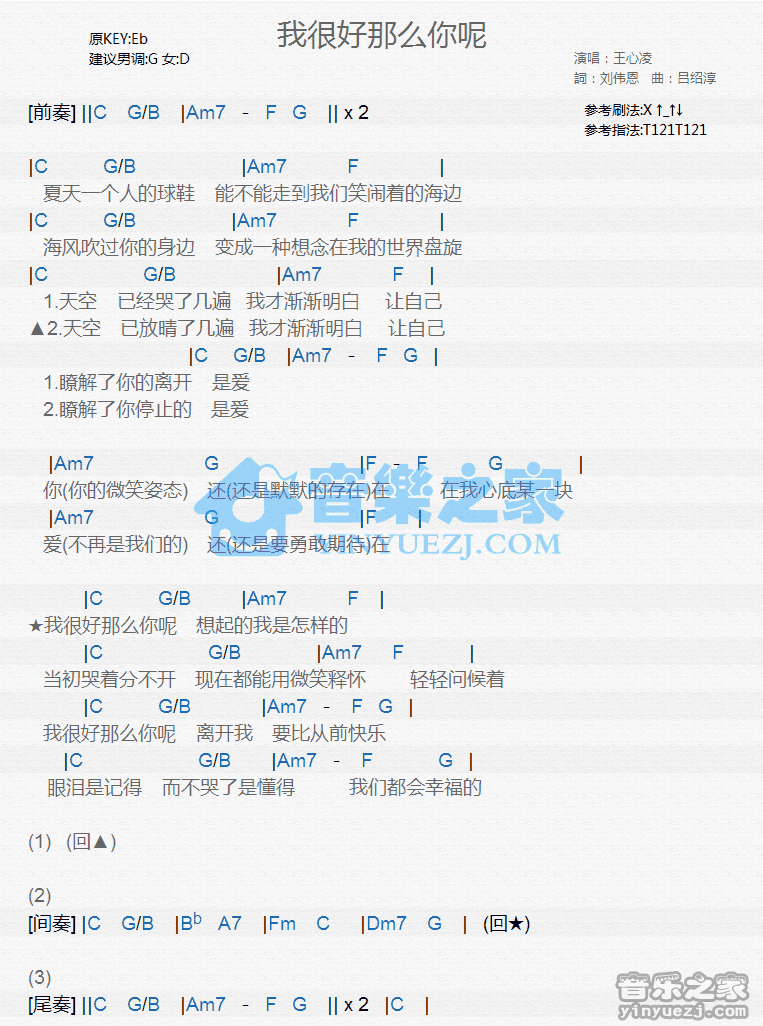 王心凌《我很好那么你呢》尤克里里弹唱谱