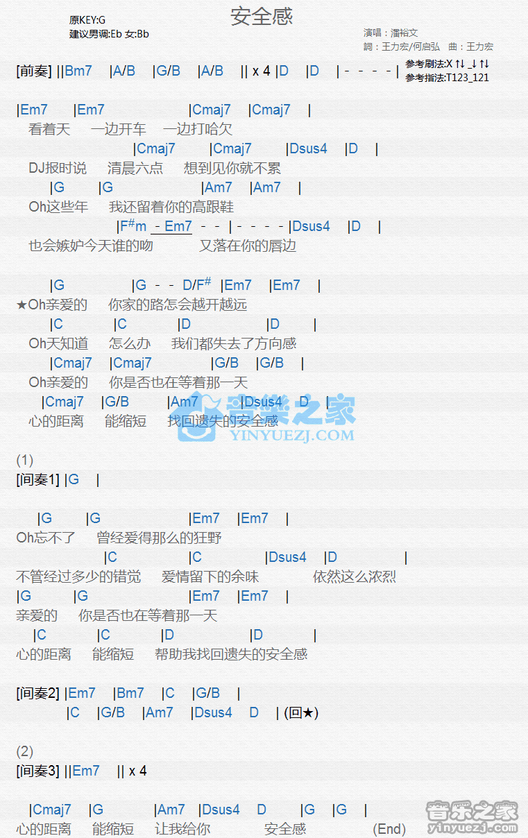 潘裕文《安全感》尤克里里弹唱谱