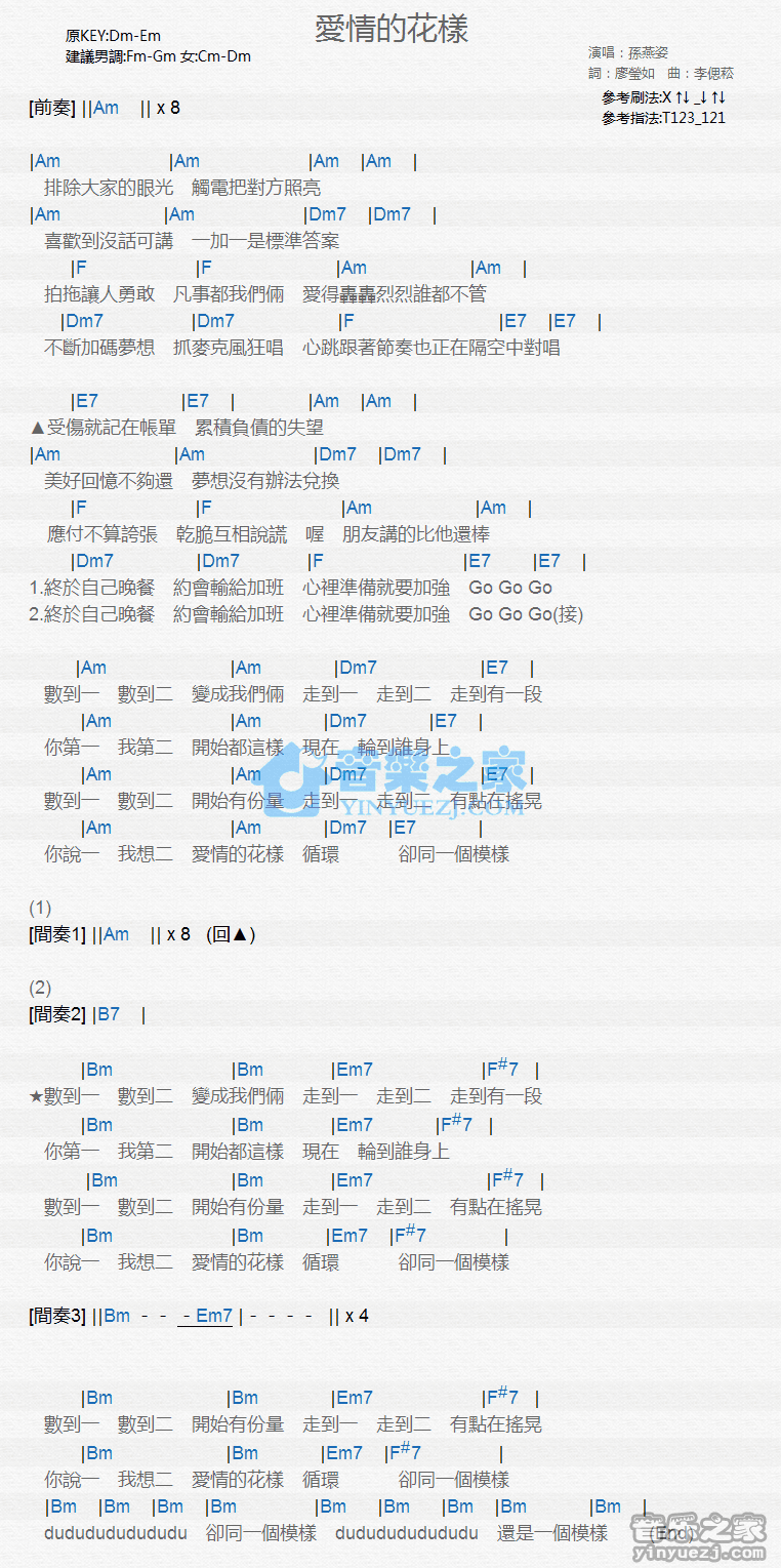 孙燕姿《爱情的花样》尤克里里弹唱谱
