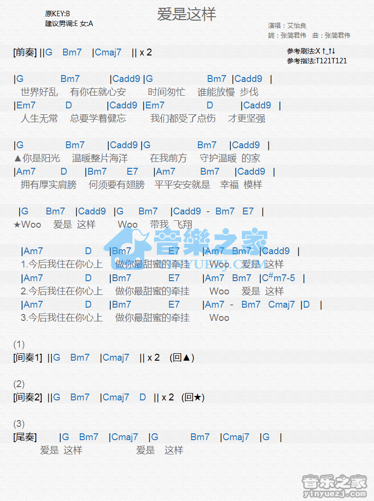 艾怡良《爱是这样》尤克里里弹唱谱