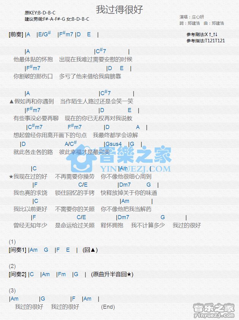 庄心妍《我过得很好》尤克里里弹唱谱