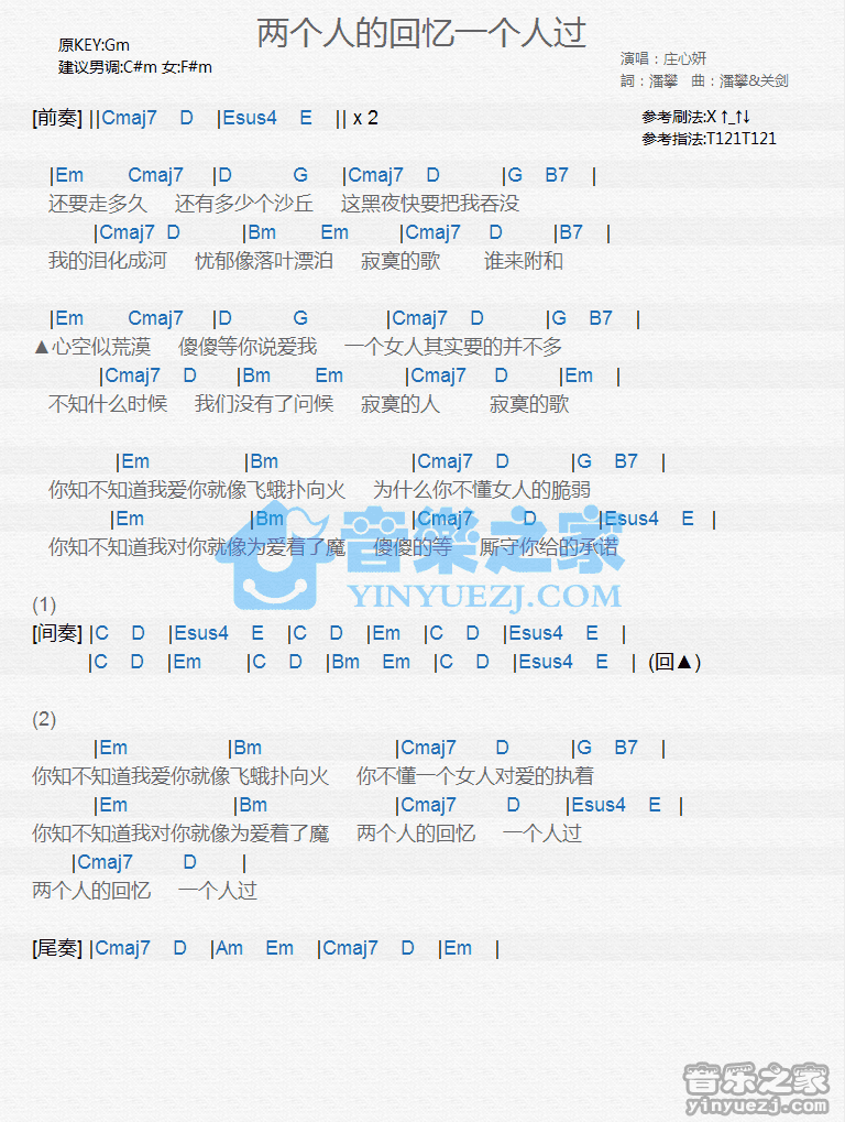 庄心妍《两个人的回忆一个人过》尤克里里弹唱谱