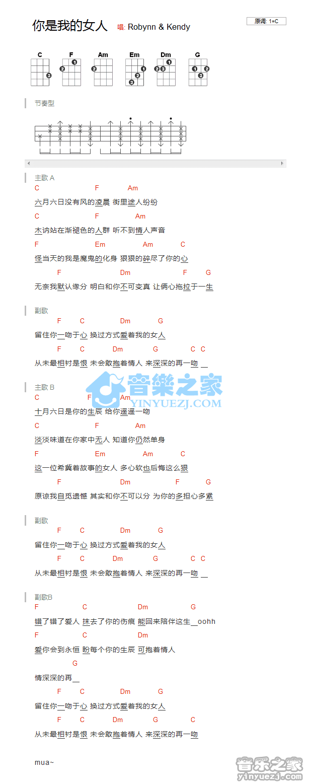 刘德华《你是我的女人》尤克里里弹唱谱