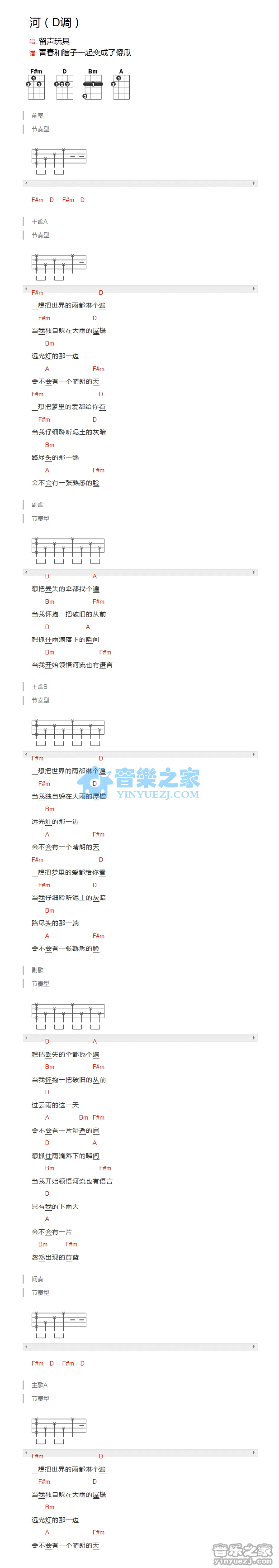 留声玩具《河》尤克里里弹唱谱